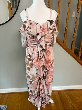 NWT City Chic Women’s Floral Affair Ruffle Off-Shoulder Midi Dress Size XXS / 12